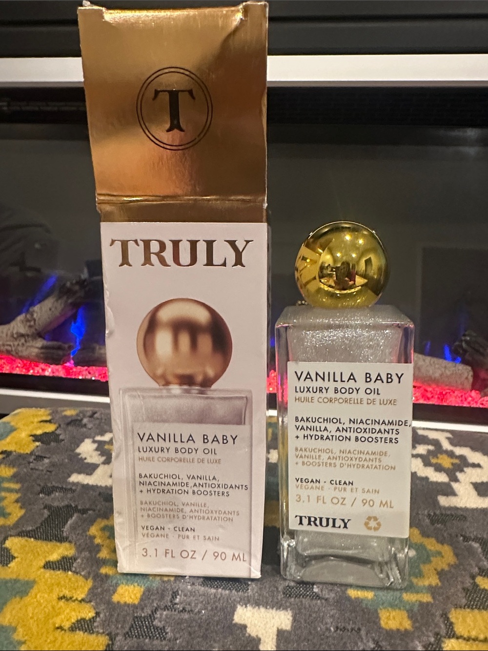 TRULY Vanilla Baby Luxury Body Oil - Gold and White Bottle